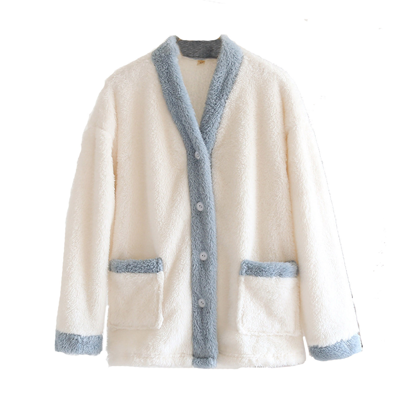 AherBiu Pajamas Fleece Jackets for Women Long Sleeve Button Down V Neck Thermal Warm Winter Loungewear Coats